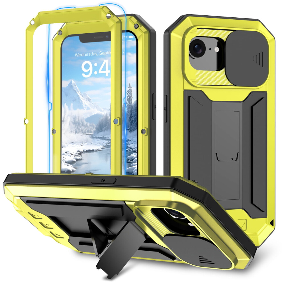 Iphone 16E Case With Sliding Camera Cover, Military-Grade Rugged Protection, Built-In Screen Protector & Stand Â Yellow 9340959401895