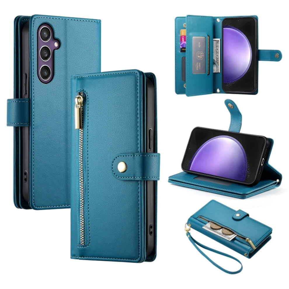 Compatible With Samsung Galaxy S25 Fe 5G 6.7" Wallet Case Â Leather, Multi-Card Slots, Zipper Pocket & Wristlet Blue 9340959401901