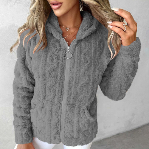 Γυναικείο τζάκετ με επένδυση Sherpa Fleece και κουκούλα – Ζεστό, oversized, με τσέπες,