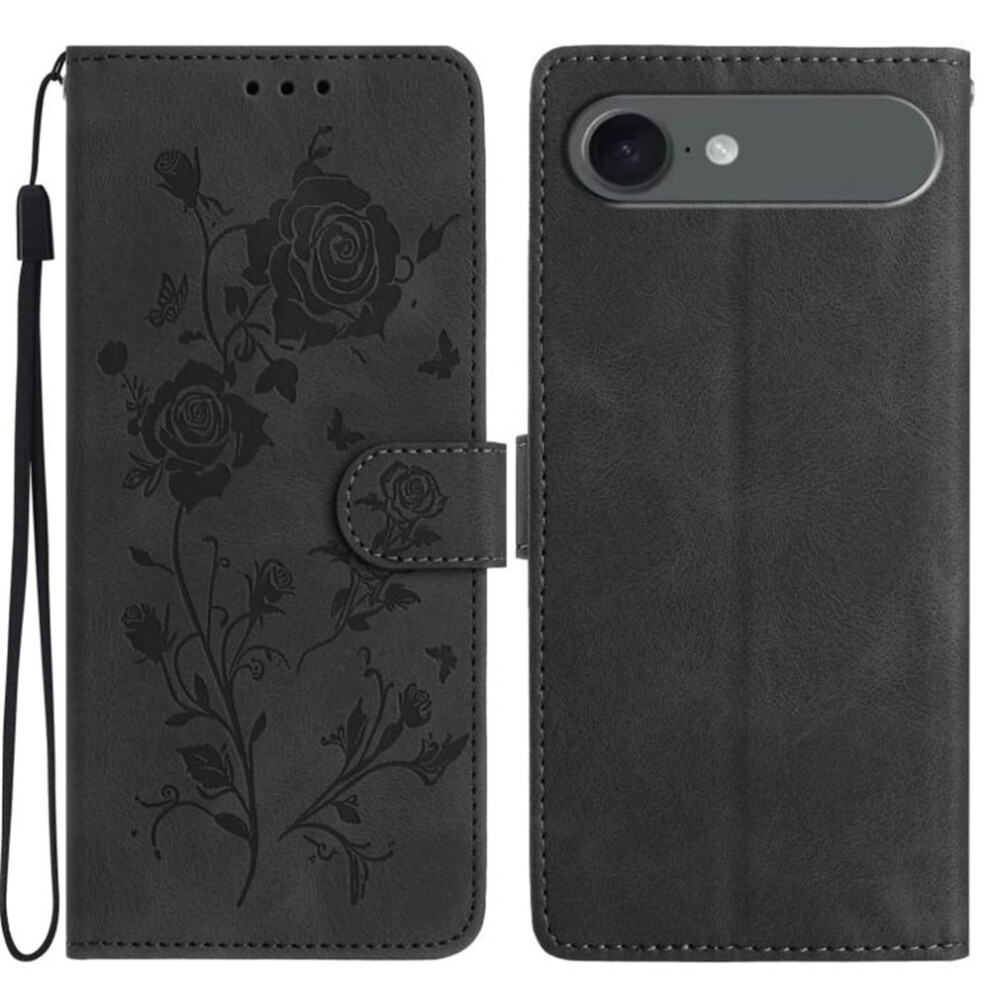 Rose Embossed Pu Leather Flip Wallet Case With Strong Magnetic Closure & Card Slots, Â Compatible With Iphone Air 6.5" Black 9340959403615