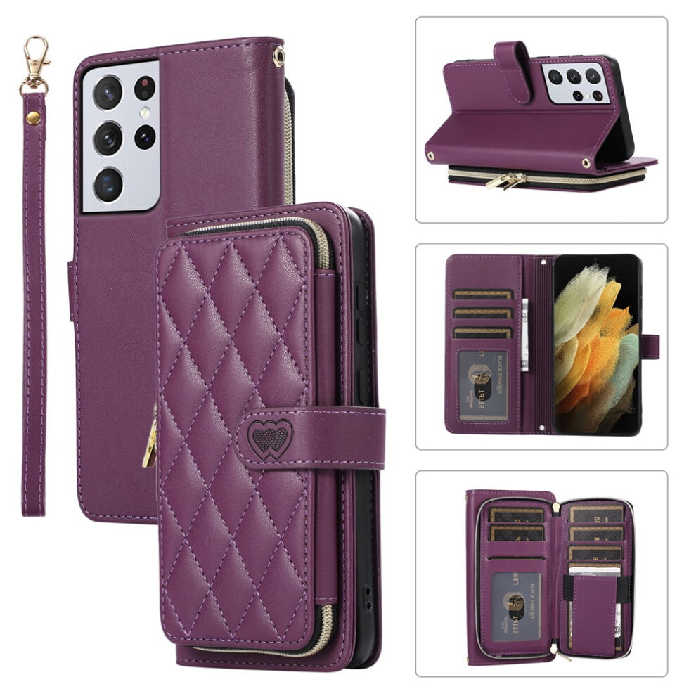 Leather Wallet Case For Samsung Galaxy S22 Ultra 5G With 9 9329345681950
