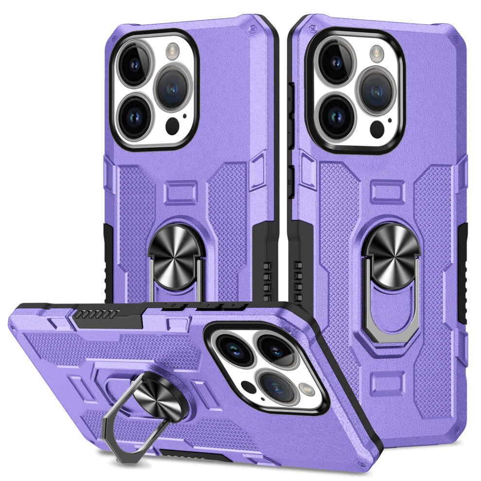 Rugged Defender Case For Iphone 16 Pro Â Ring Holder, Kickstand, Anti-Fingerprint, Non-Slip, Anti-Drop, 6.3" Purple 9340959403011