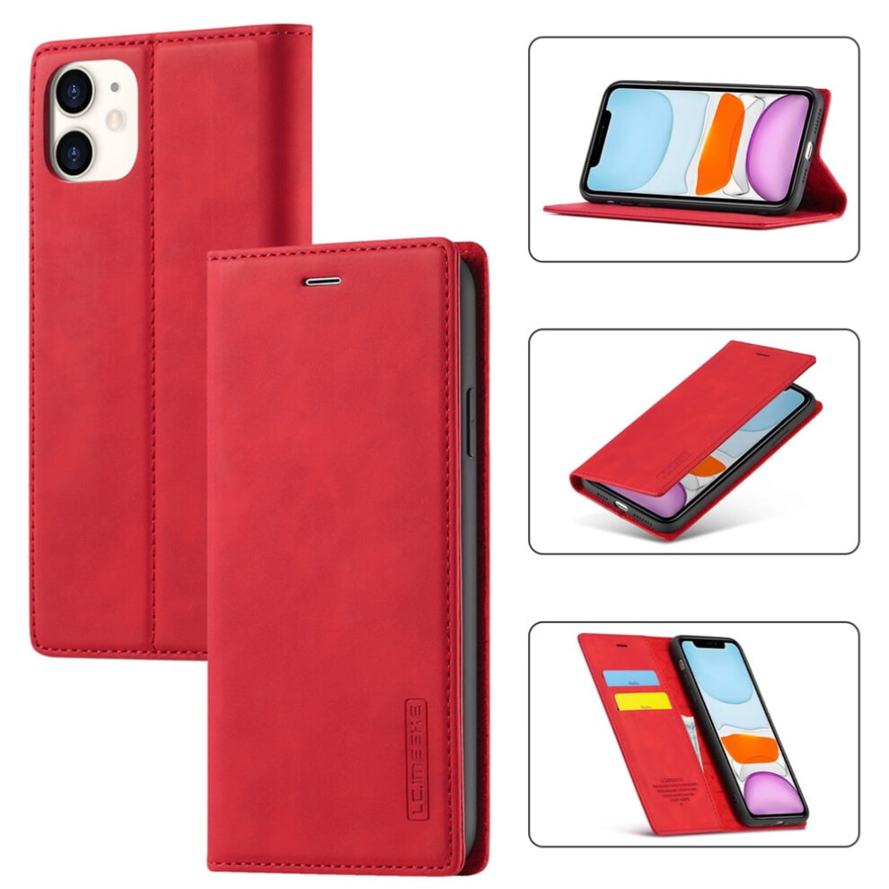 Lc.imeeke Leather Flip Wallet Case For Iphone 11 Â Magnetic Closure, Card Holder, Shockproof, Kickstand, Red 9340959403301