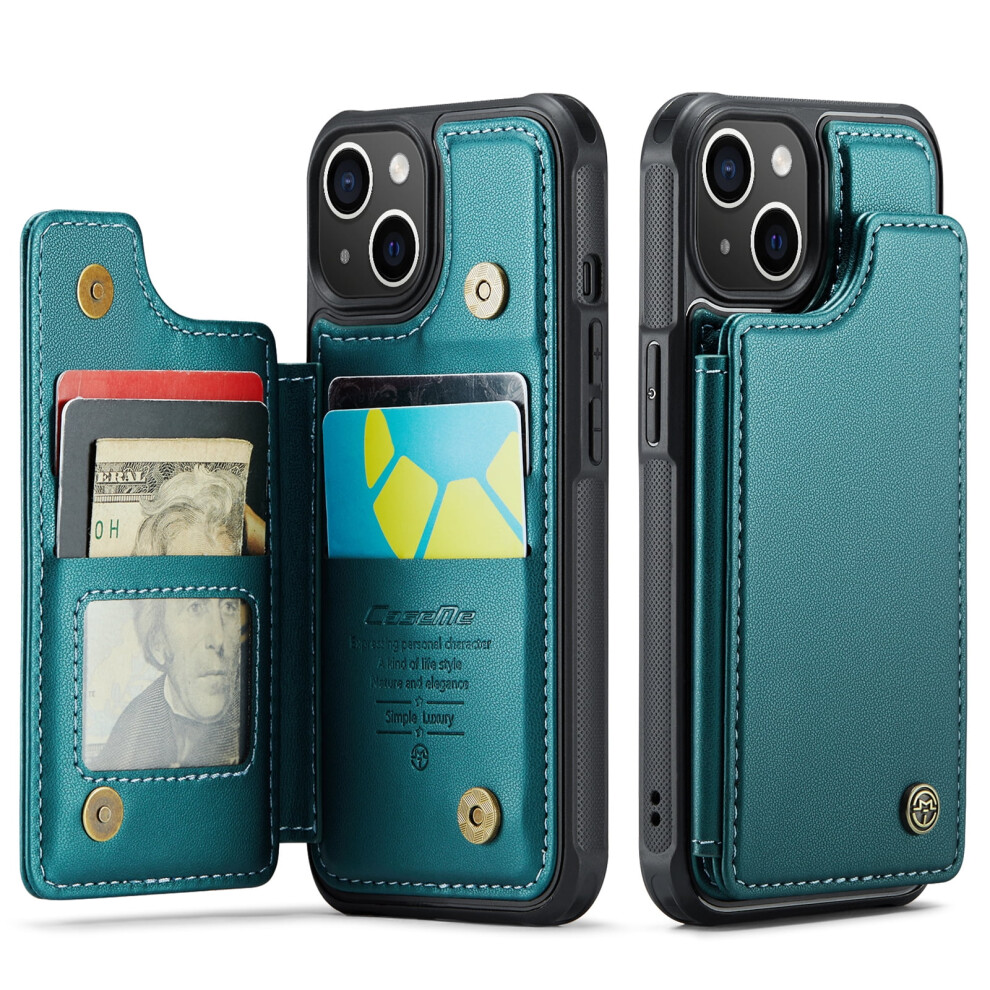 Caseme Leather Wallet Case For Iphone 15 (6.1") Â Rfid Blocking, Magnetic Clasp, Kickstand, Shockproof, Green 9340959403448