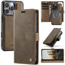 Magnetische iPhone 14 Pro Max Brieftaschenhülle aus braunem PU-Leder