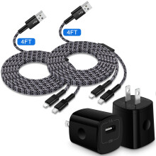 2 phíosa Cábla Muirir USB-C 2-in-1 & Bloc Luchtaire Balla, 4 troigh, Muirearú Tapa, Ag luí le iPhone agus Android