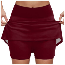 Damskor med fickor, hög midja, sportbyxor, kjolar med shorts under, tegelröd, S