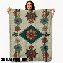 HELLOYOUNG Flannel Blanket Southwestern Bohemian Turquoise Brown Beige Green Motif Bedspread, Cozy All-Season Soft Warm Decorative Throw for Sofa Bed