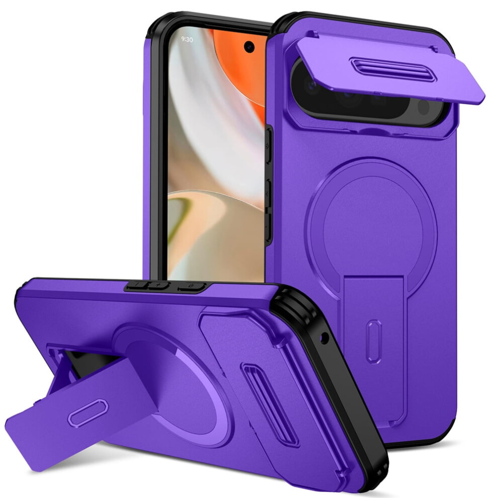 Rugged Case For Google Pixel 9 Pro Xl 6.8" Â Magsafe, Invisible Fold Stand, Sliding Camera Cover, Shockproof & Dropproof Purple 9340959405626