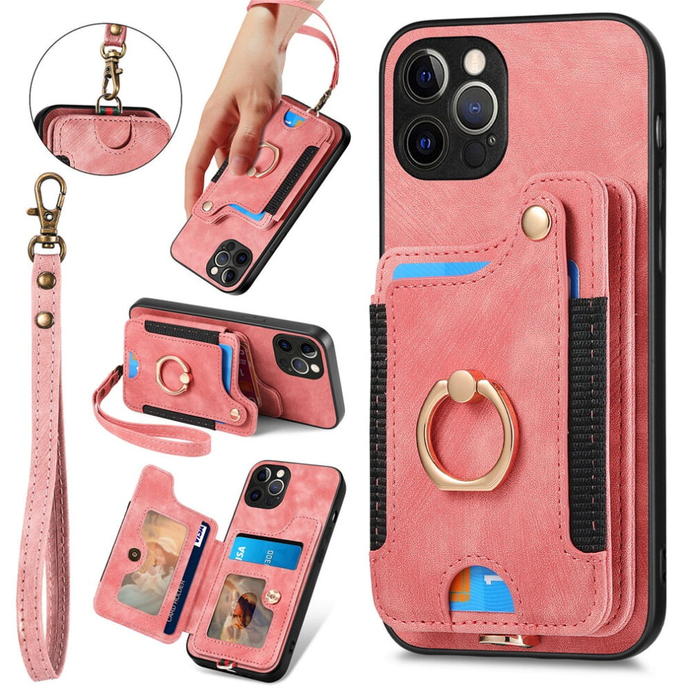 Iphone 12 Pro Wallet Case Â Pu Leather Flip Folio With Rfid Blocking, Ring Holder, Kickstand, Wrist Strap & Magnetic Closure Â Pink 9340959405350