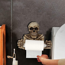 Uchwyt na papier toaletowy w kształcie szkieletu z otworem na klucz, upiorny dozownik papieru toaletowego w kształcie czaszki na Halloween –