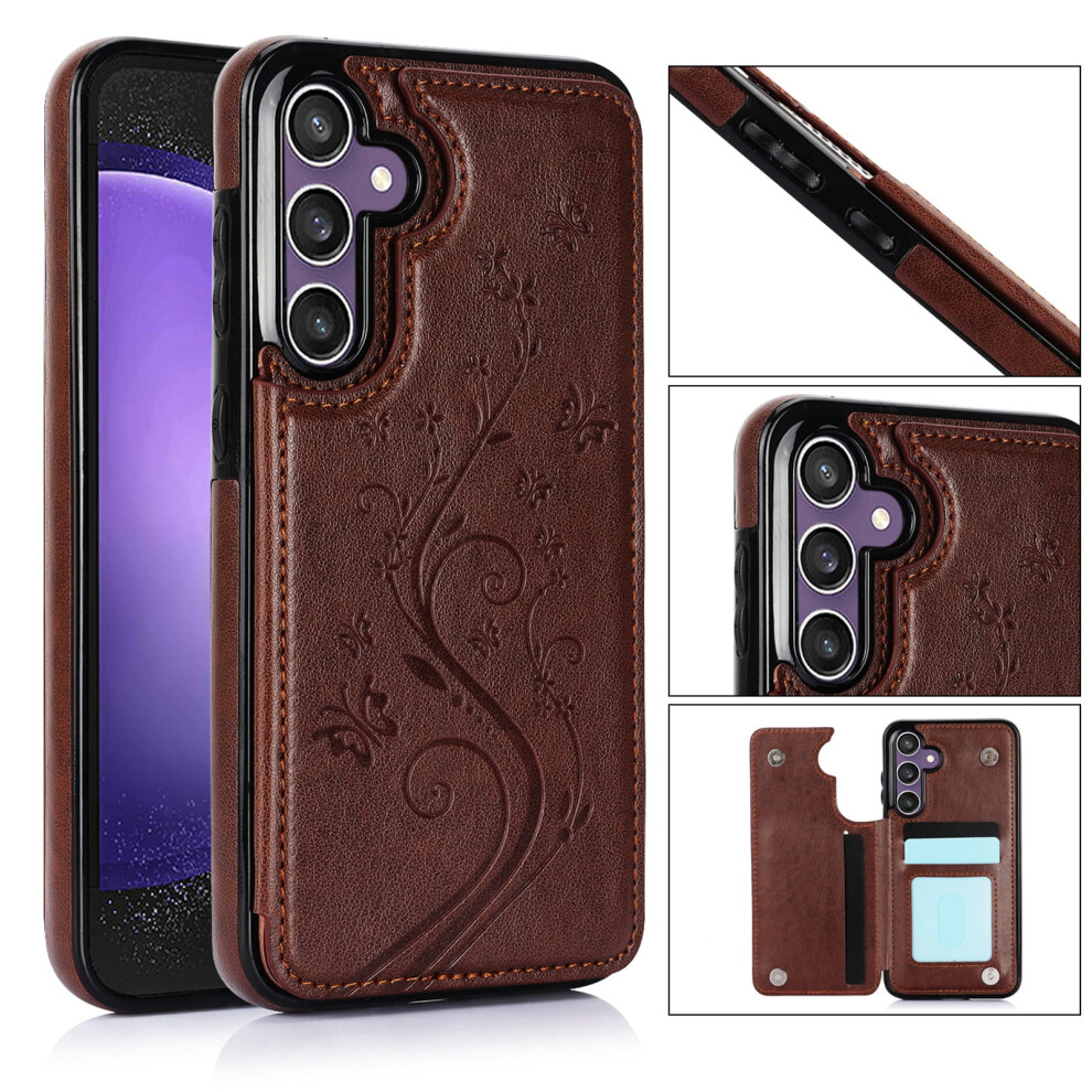 Magnetic Leather Wallet Case Compatible With Samsung Galaxy S25 Â Butterfly Embossing, Flip Kickstand Brown 9340959405497