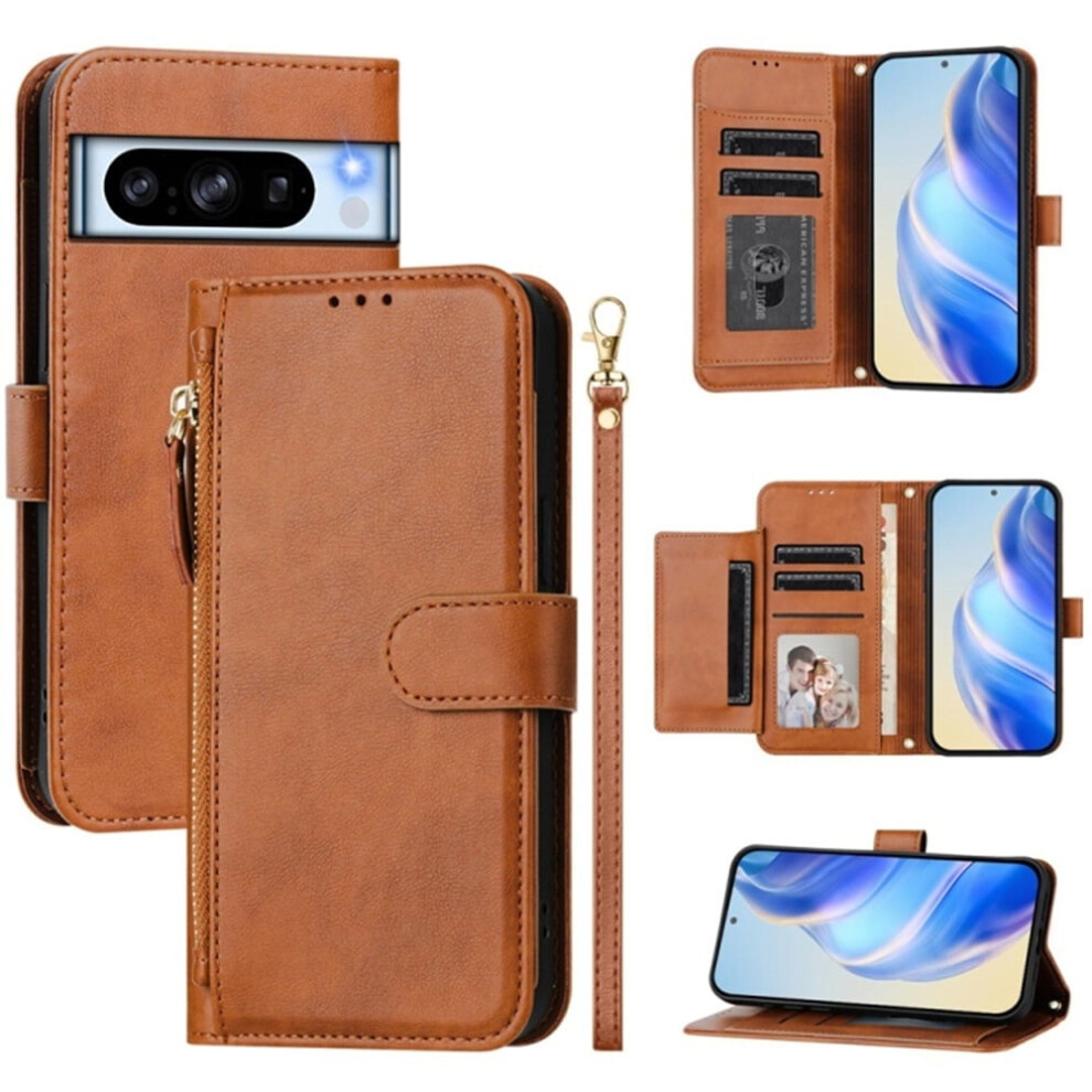 For Google Pixel 8 Pro 6.7-Inch Wallet Case For Women Men Multi-Card Slots Zipper Wallet Leather Phone Case,,For Google Pixel 8 Pro Brown 9340959405312