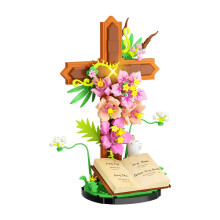 Jesus byggeklosssett MOC363PCS kristen korsblomst med blomsterelementer modell byggekloss