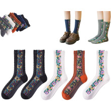Calzini Popularate, 5 paia di calzini vintage ricamati con motivi floreali, calzini vintage ricamati con motivi floreali per donna, calzini a mezza