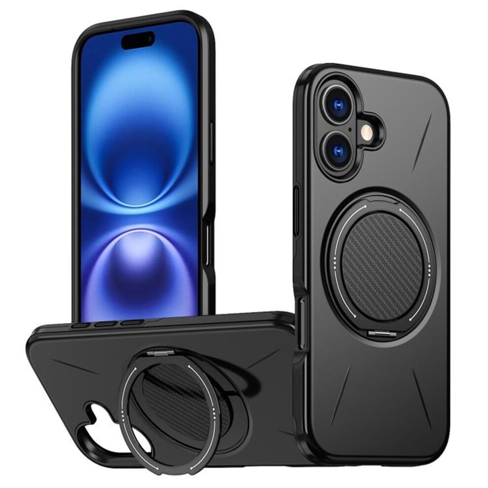 Ultra Slim Hybrid Tpu+Pc Case For Iphone 16ÂMagsafe Compatible, Metal Rotating Holder, Military Shockproof, Black 9193271100447