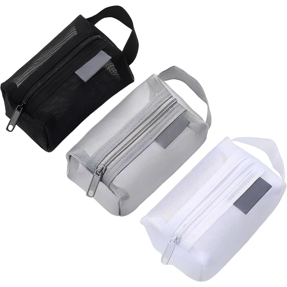 3PCS Portable Square Mesh Storage Bags, 4.33x2.76in Zippered Cosmetic & Toiletry Organizer Bags