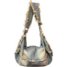 Roztrhaná džínsová crossbody kabelka Trashy, 19,69*6,3 palca grunge crossbody kabelka so zipsom, hobo tote a streetwear džínsové kabelky na