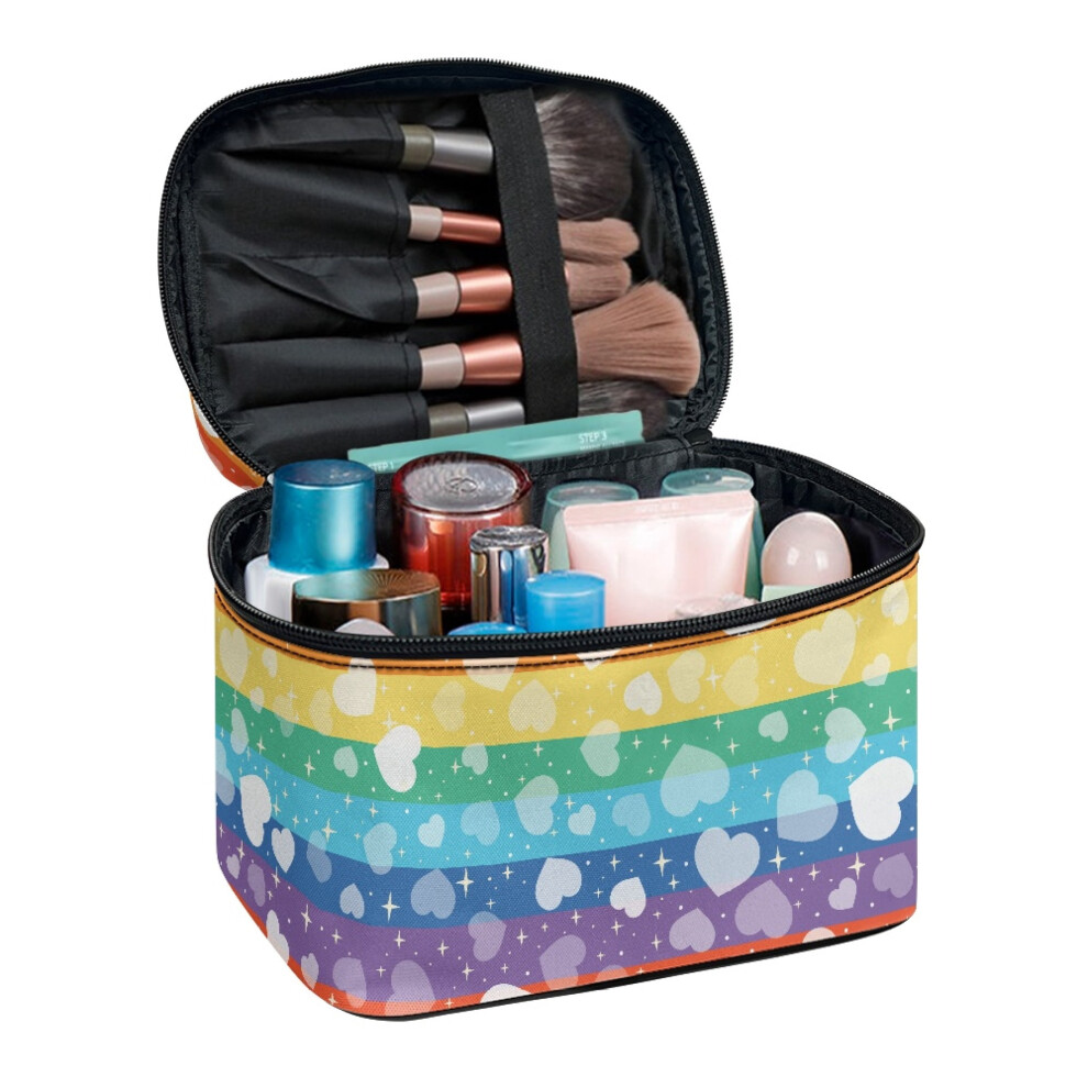 Multifunctional Large Capacity Makeup Bag 8.86 x 6.5 x 5.9 Inches Heart Fold Flat Polyester Store and Organize