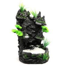 Cascata di sabbia per acquario, vista di montagna e alberi, pesci decorativi, piccolo paesaggio, ornamento per habitat