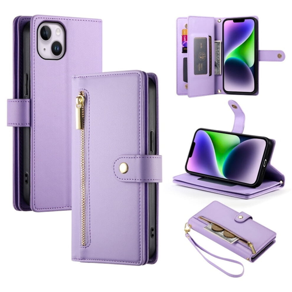 Leather Wallet Case For Iphone 14 Plus 6.7 Inch Purple 9122141660521