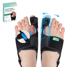 Bunion Corrector Splint with Non-slip Strap – Day/Night Support, Pain Relief & Toe Straightening for Women & Men (Black, 2 Pack)