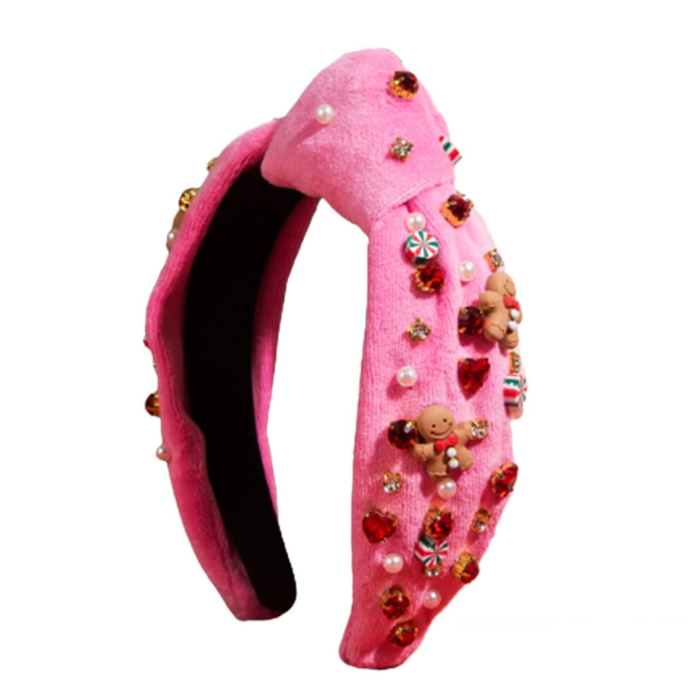 Unisex White Christmas Headband For Girl Pearl Rhinestone Embellished Knot Wide Top Hairband