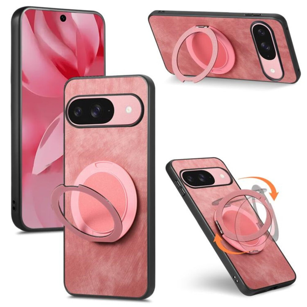 Google Pixel 9/9 Pro Retro Leather Rotating Stand Case Pink 913211571200