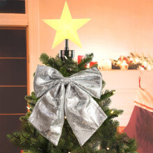 Christmas Tree Bow Decor – Sequined Cloth Topper, Lightweight Hanging Bows for Tree, Door & Party, Silver