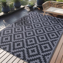Waterproof 5x8 ft Outdoor Rug, Reversible Plastic Straw Patio Rug Compatible with RV, Porch, Deck, Balcony, Camping & Picnic – Black & White