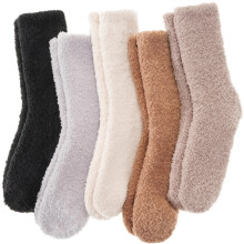 ANTSANG Pluche Sokken voor Dames en Heren, Pantoffelsokken, Zachte, Warme, Dikke Pluche Sokken voor de Winter, 5 Paar (Effen, Maat I, M)