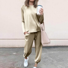 Women's Velvet Jogger Set Casual Loungewear with Pockets Elastic Cuffs Two-Piece Tracksuit Solid Color Comfort Outfit