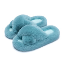 Pantuflas de mujer con espuma viscoelástica, forro de felpa suave y piel sintética, suela antideslizante, color beige, tallas 6.5–8.