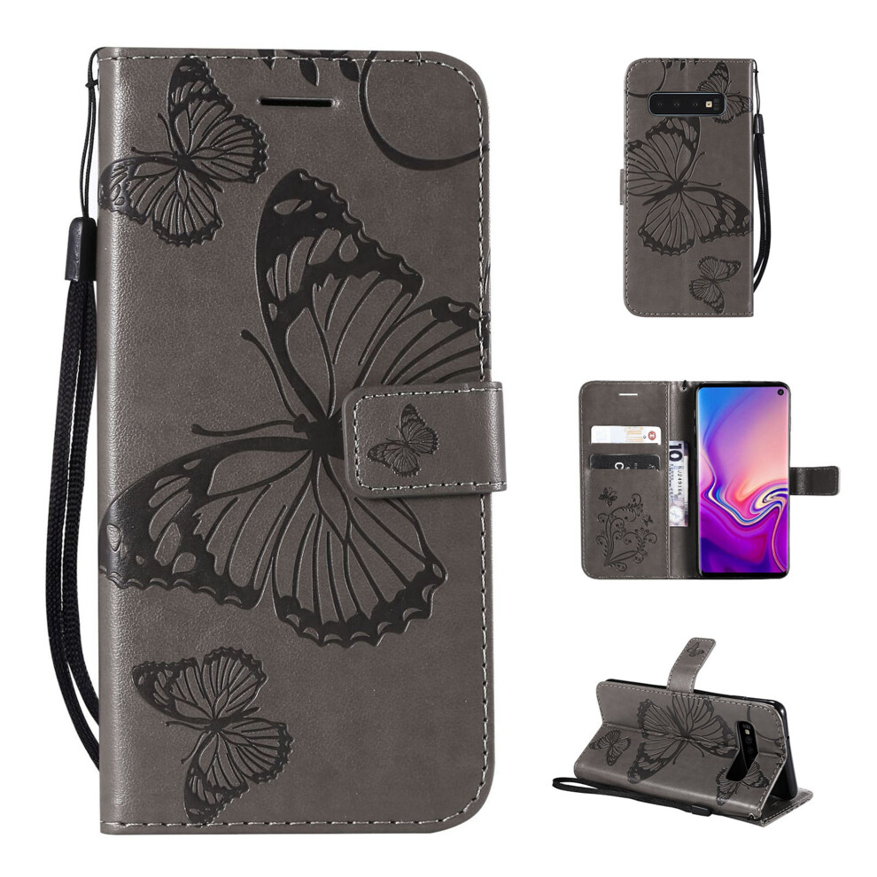 Compatible With Samsung Galaxy S10e Wallet Case Â Embossed Butterfly Pu Leather Folio With Card Slots, Money Pocket & Wrist Strap, Gray 9353595657250