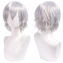 Unisex Short Anime Cosplay Wig,Layered Style with Bangs, Heat-Resistant Synthetic Hair, Ideal for Costume Parties, Prom & Themed Events,Silvery