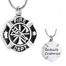 Firefighter Fire Dept Round Cremation Pendant Cremation Urn Necklace for Ashes Keepsake Stainless Steel Memorial Ashes Pendant