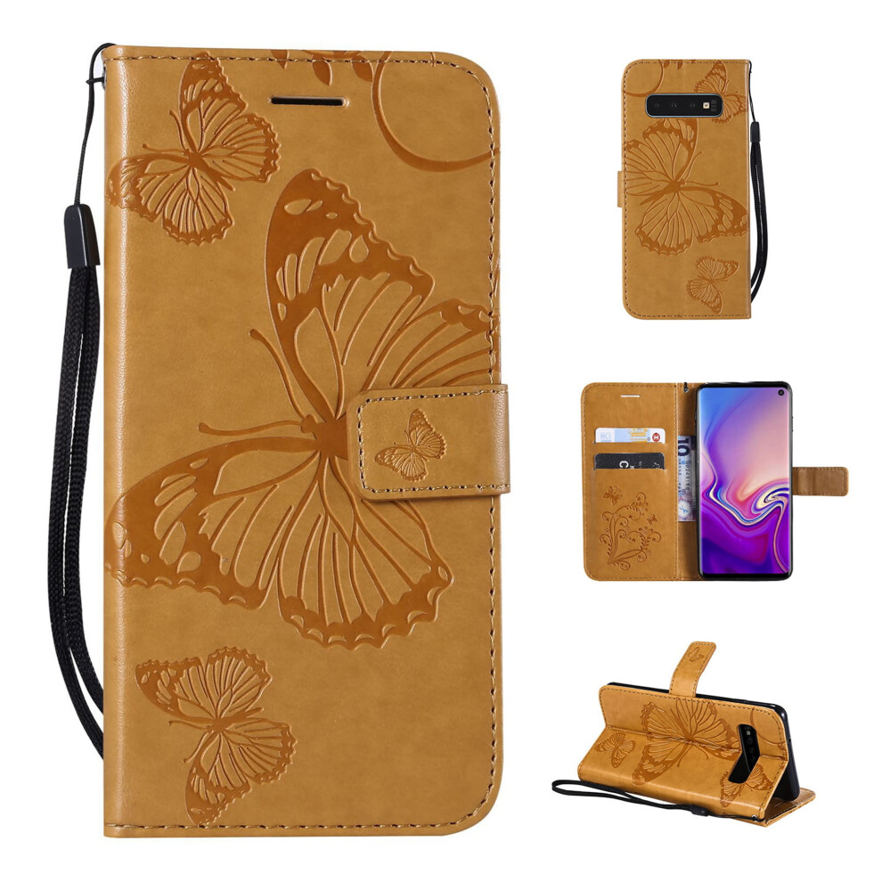 Compatible With Samsung Galaxy S10e Wallet Case Â Embossed Butterfly Pu Leather Flip Folio With Card Slots, Money Pocket & Wrist Strap, Yellow 9353595658455