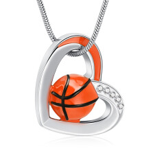 Personalized Sports Urn Necklace for Ashes – Heart Shape with Soccer/Rugby/Basketball/Volleyball | Compatible with All Sports Fans
