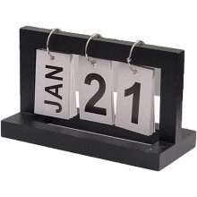 Wooden Perpetual Desk Calendar, Rustic Vintage Flip Calendar, Reusable Desktop Decor (Black)