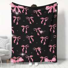 Pink Bowknot Flannel Blanket – Soft Plush Bedspread & Couch Cover, Cozy Travel Blanket, Compatible with All Beds