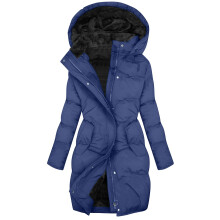 Pratico cappotto da donna impermeabile con cappuccio, foderato in pile spesso e maniche lunghe, ideale per il lavoro e l'uso quotidiano.