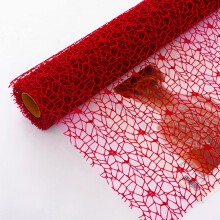 Korean Jacquard Net Mesh Wrapping Paper, 50cm x 5yd Floral Hollow Net for Bouquet & Gift Packaging (Red)