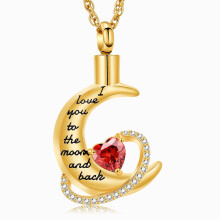 Birthstone Heart & Moon Urn Cremation Jewelry for Ashes Moon Urn Necklace Stainless Steel Memorial Lockets Keepsakes Jewelry for Ashes Pendant