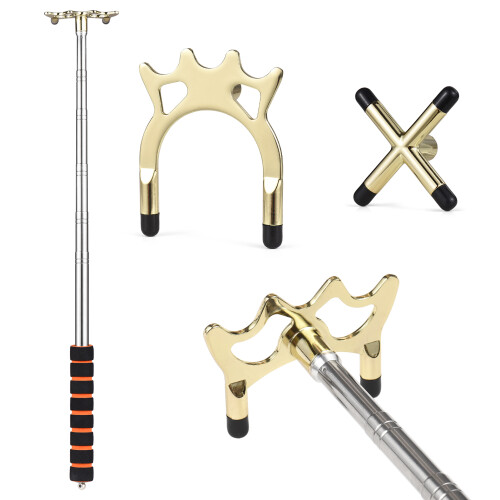 Stecca a ponte retrattile per biliardo con 3 teste in ottone, oro/argento 2