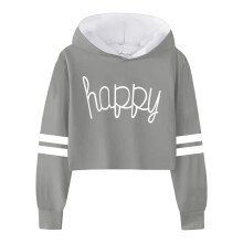 Girls' Casual Hooded Sweatshirt with Letter Print & Stripes – Compatible with Teens, Crop Top Style