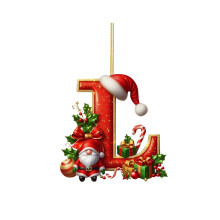 Hangend kerstornament met letter, kerstmuts en kerstcadeautjes, kerstdecoratie voor de kerstboom, thuis, op kantoor en op een feestje.
