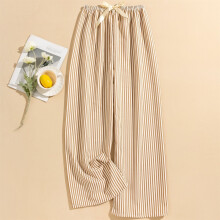 Dames casual modieuze gestreepte slaapbroek met hoge taille, geschikt als bovenkleding, gembergeel