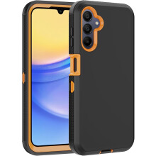 Samsung Galaxy A15 5G cover – Dobbeltlags, stødsikker, indbygget skærmbeskytter, kraftig faldbeskyttelse (sort/orange)