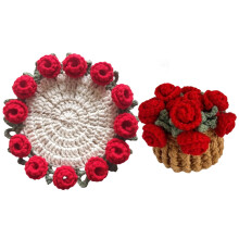 Handmade Crochet Heat Pad Set 5.9x2.7 in Rose Coaster and