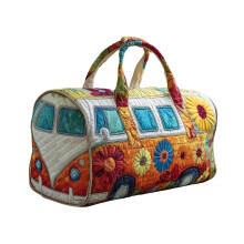 Handgefertigte, gesteppte Hippie-Van-Reisetasche, geräumig und strapazierfähig, perfekt für Wochenendausflüge und Musikfestivals (45,7 x 22,9 x